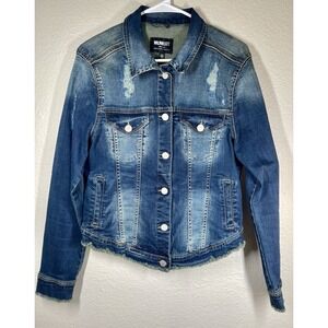 William Rast Juniors Jean Sz Lg Jacket Blue Buttons Pockets Collared Cotton